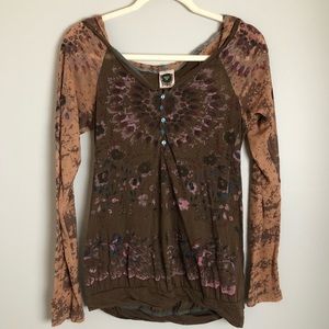 Free People Hooded Long Sleeve Top Size Large